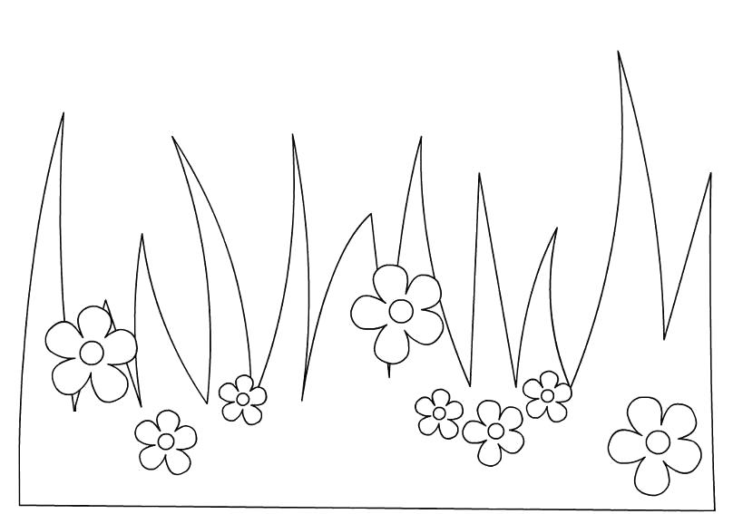 Трава и цветы мультяшный раскраска для детей - изображение в векторе / векторный клипарт