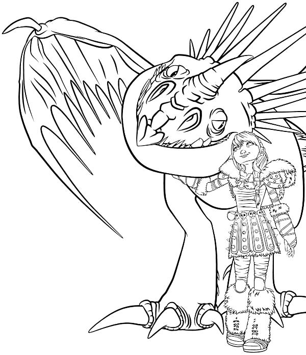 Раскраска Раскраска - Как приручить дракона 2 - Астрид обнимает Громгильду. мифические существа