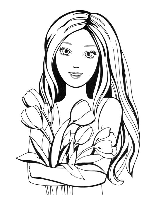 Раскраска Девочка с цветами. 