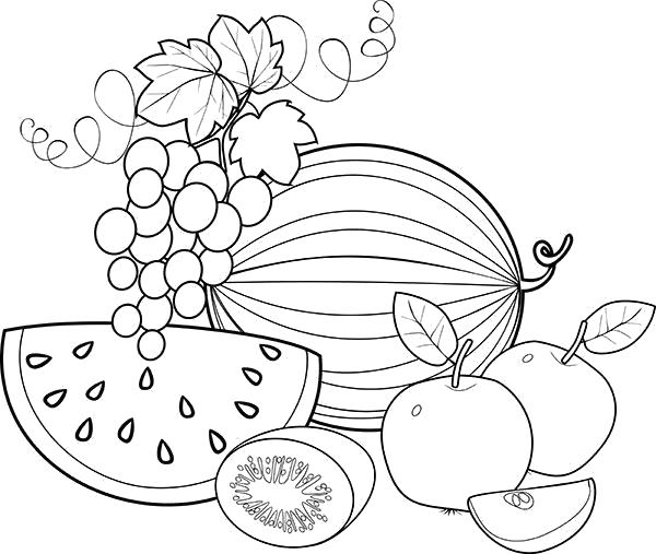 Раскраска ягоды и фрукты  для малышей. Скачать арбуз.  Распечатать ягоды