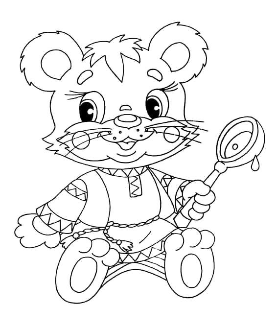 Раскраска Мишка с ложкой. 