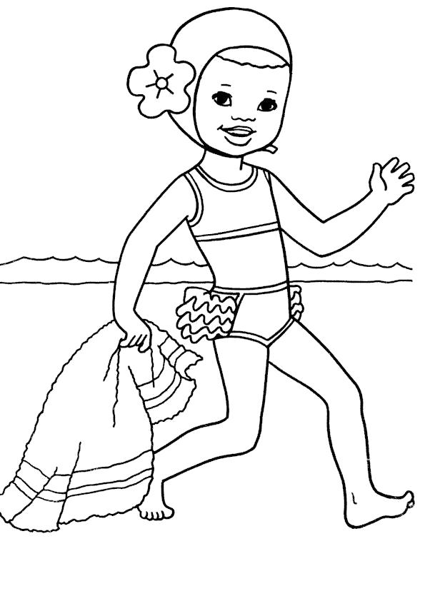 Раскраска Девочка на пляже . Лето