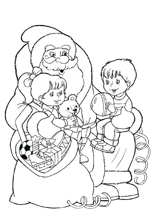 Название: Раскраска дед мороз принес детям подарки. Категория: Дед мороз. Теги: дед мороз с детьми.
