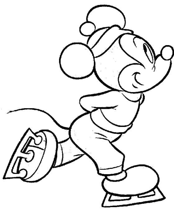 Раскраска Микки Маус катается на коньках. 