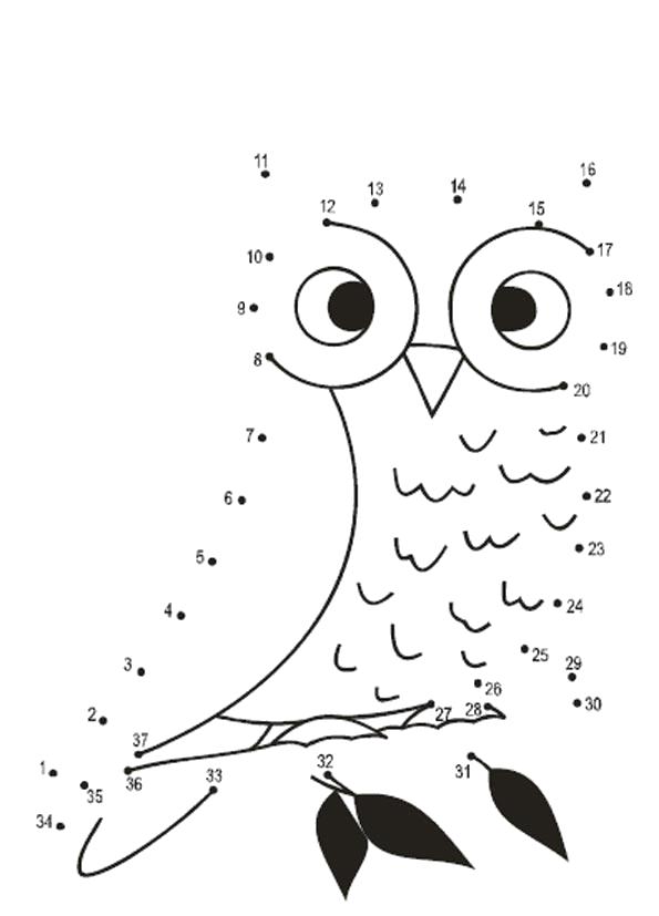 Раскраска Рисунки по точкам для детей 6-7 лет, сова . Сова