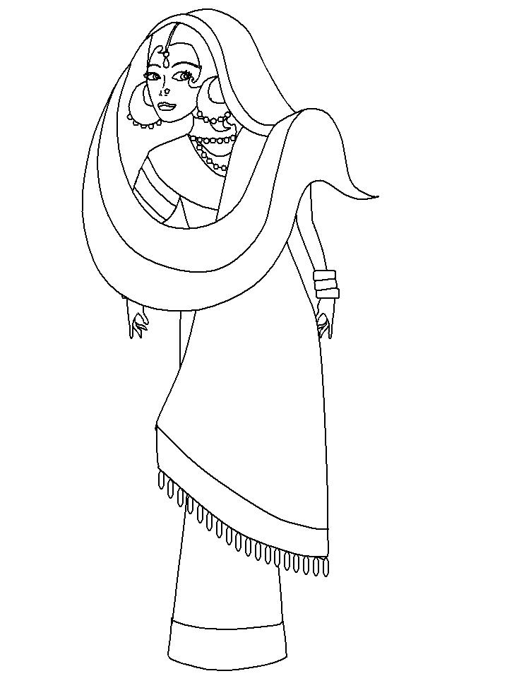 Раскраска раскраска девушка в сари. прически