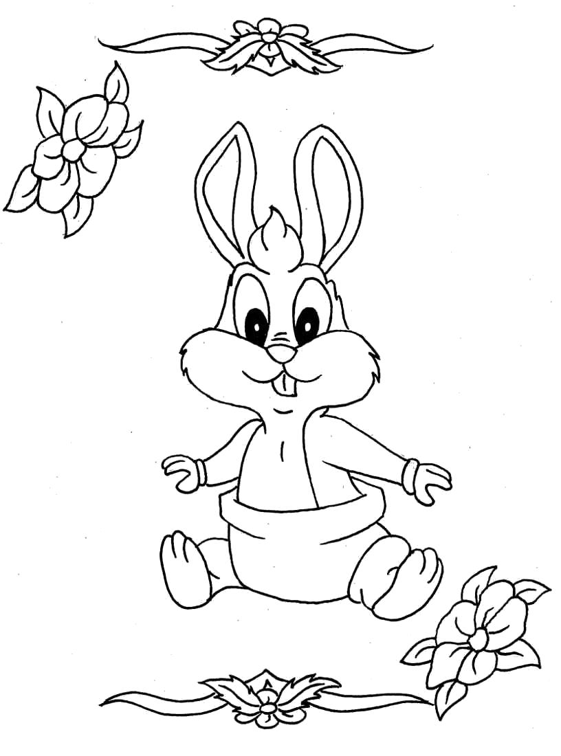 Раскраска Раскраска Заяц с цветочками. Дикие животные
