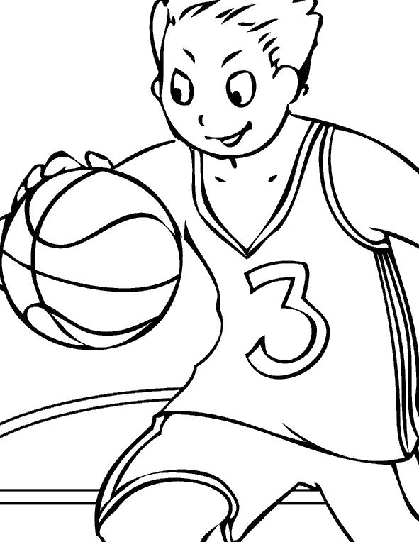 Раскраска мальчик с баскетбольным мячом. Скачать Баскетбол.  Распечатать Баскетбол