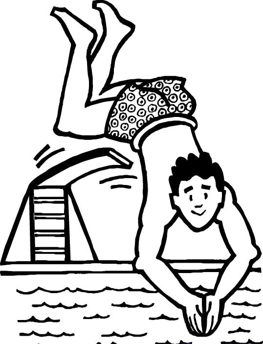 Название: Раскраска Летнее купание. Купаемся в озере. Прыжок с вышки. Категория: Времена года. Теги: Лето.