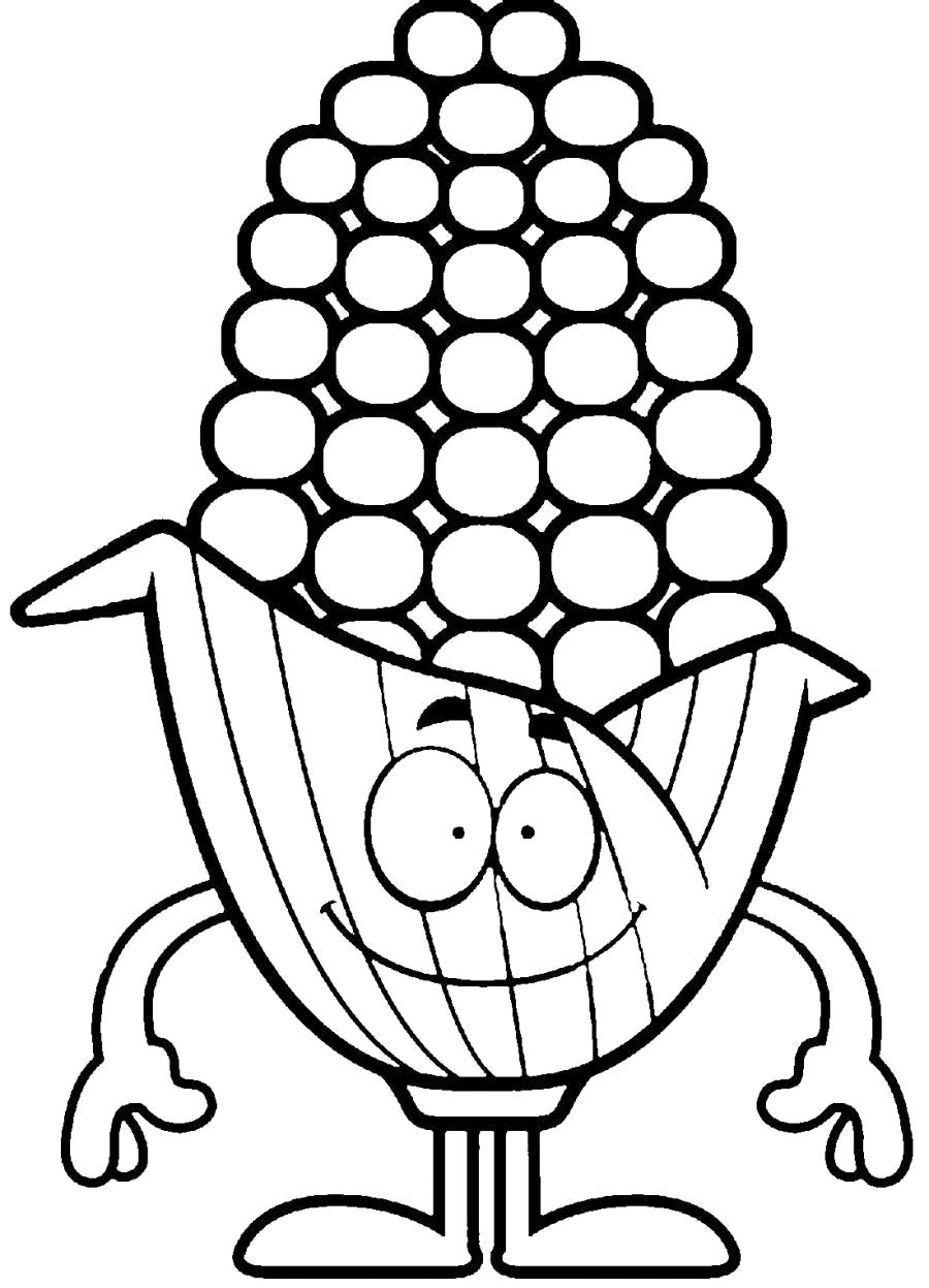 Раскраска Смешная кукуруза . овощи