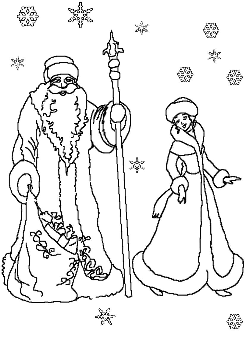 Раскраска Раскраски с дедом Морозом. снег