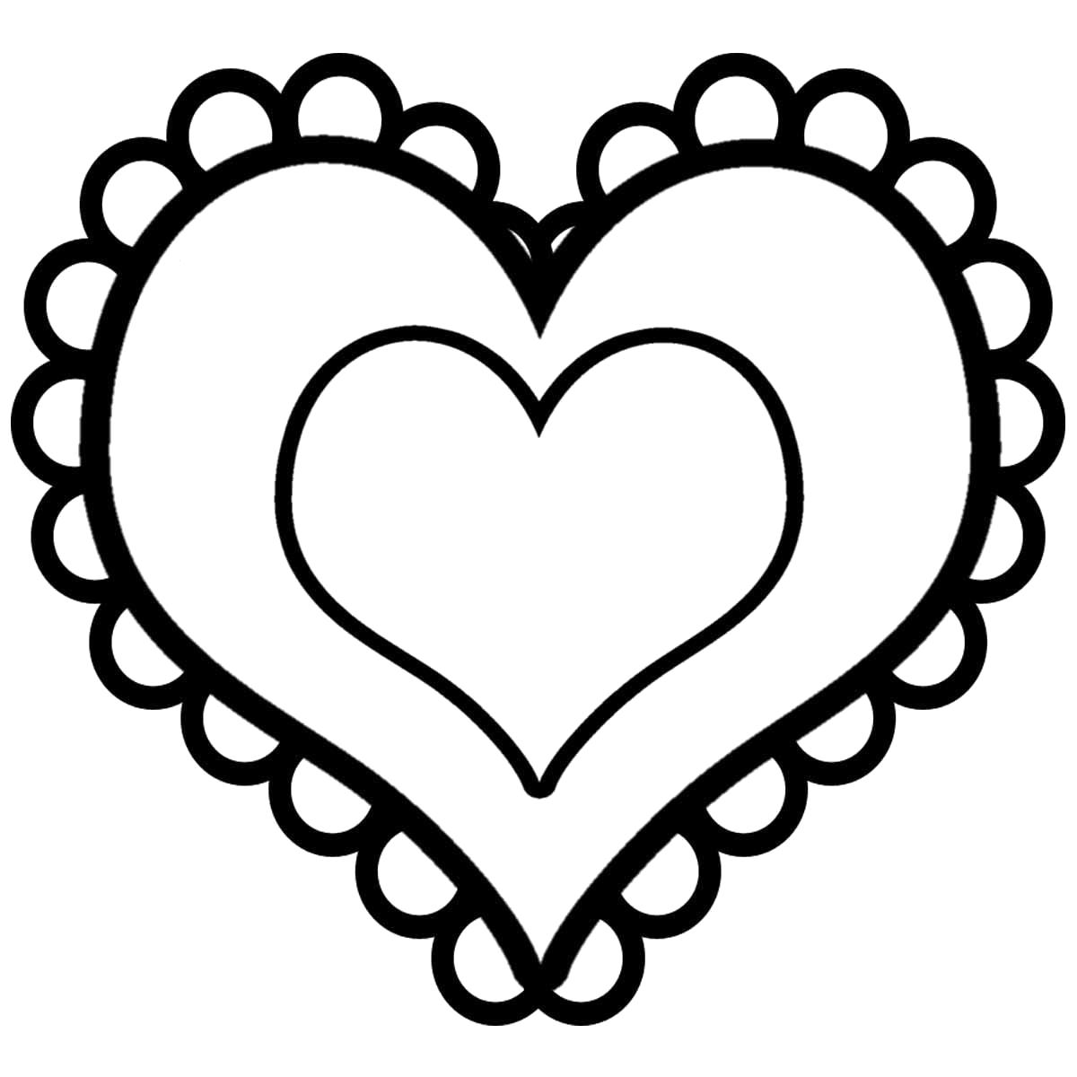 Раскраска  шаблоны сердечек для вырезания  двойное сердце с кружевом для вырезания из бумаги. Скачать 14 февраля, сердце.  Распечатать День святого валентина