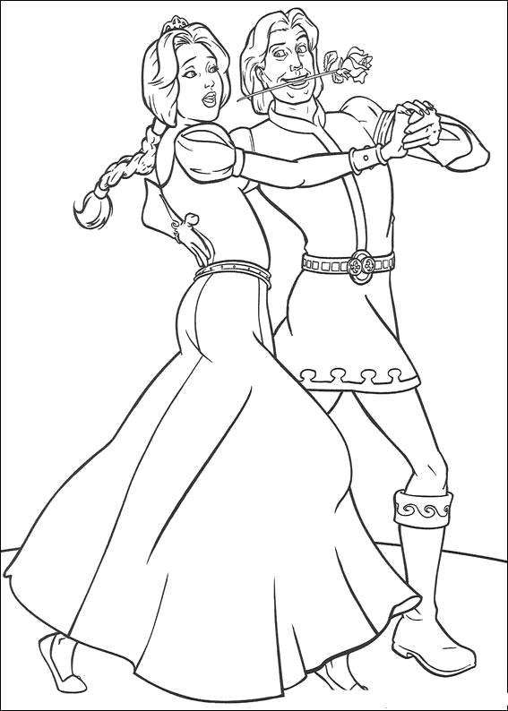 Название: Раскраска Принц танцует с принцессой. Категория: шрек. Теги: шрек.