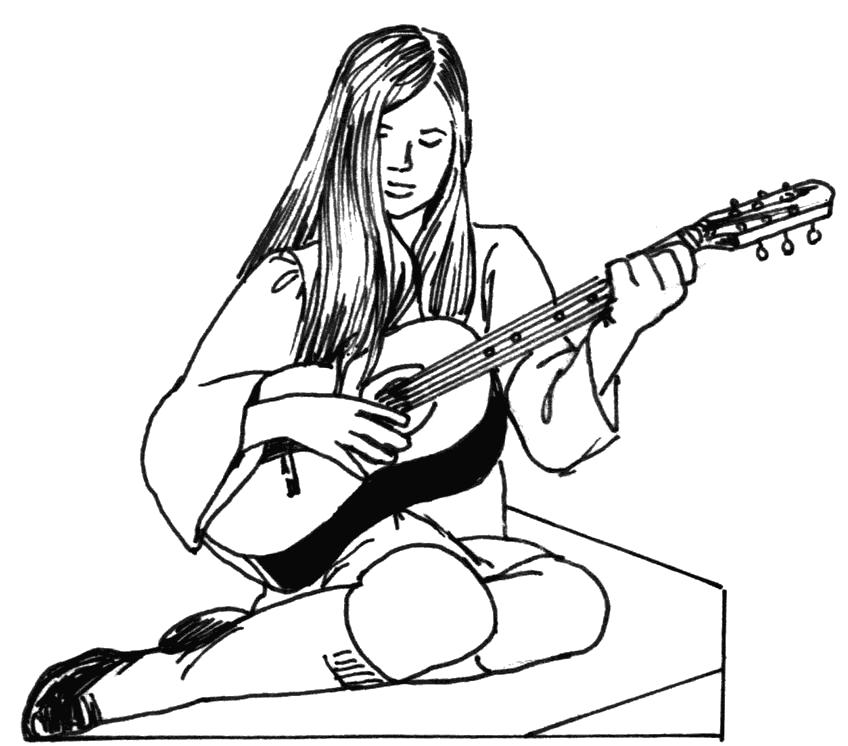 Раскраска Девушка с гитарой. Скачать .  Распечатать 
