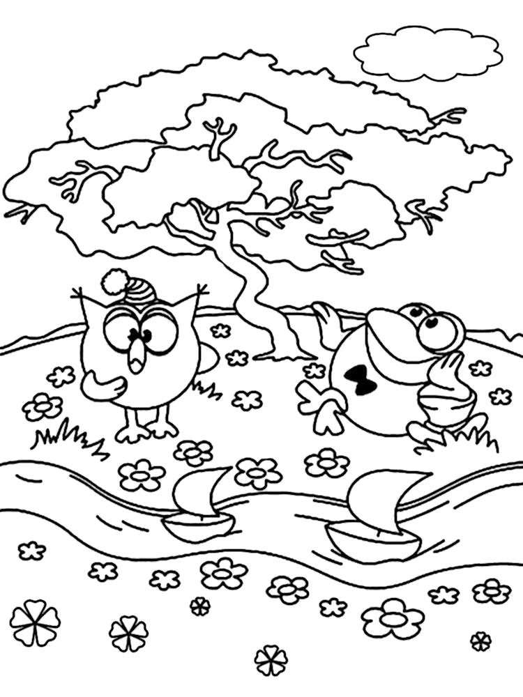 Название: Раскраска Раскраски для малышей Смешарики Совунья. Кар-Карыч и Совунья отдыхают на поляне.. Категория: Смешарики. Теги: Совунья, Кар-Карыч.