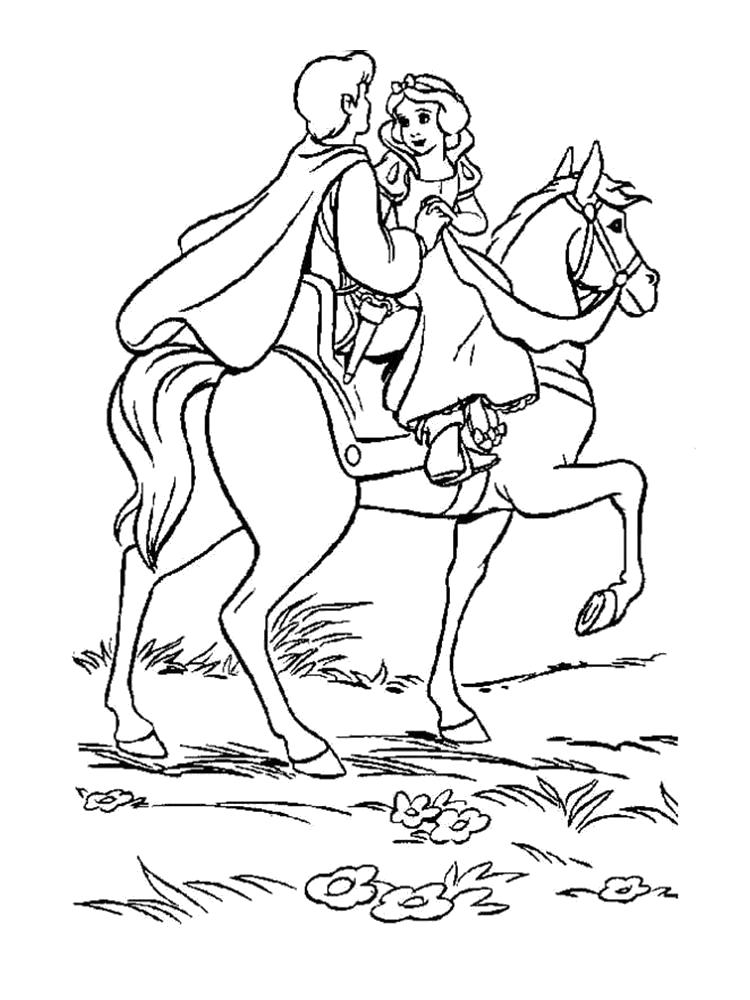 Раскраска Раскраска- Белоснежка и принц на коне. 