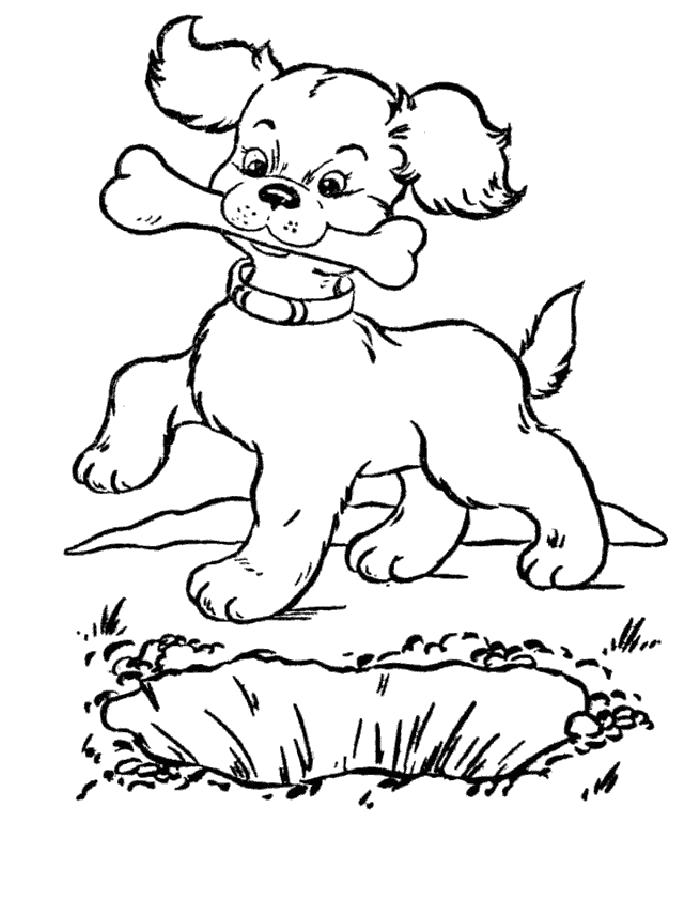 Раскраска Раскраска щенок с косточкой. Щенок