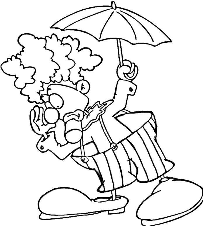 Раскраска клоун с зонтиком. клоун