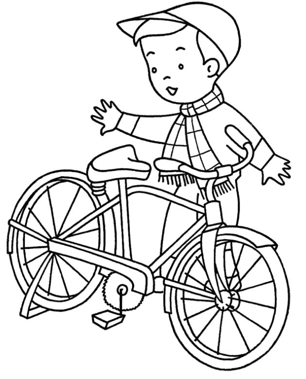 Название: Раскраска Мальчик с великом. Категория: Велосипед. Теги: Велосипед.