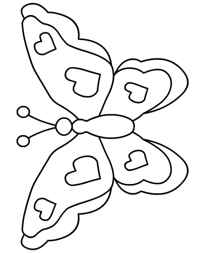 Раскраска бабочки , бабочка с узором сердца. Скачать бабочки.  Распечатать бабочки
