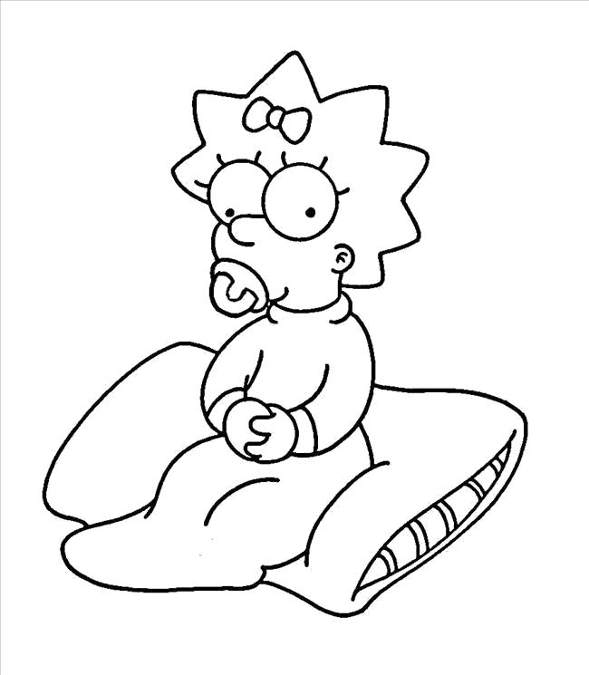 Название: Раскраска Мэгги сидит на подушке. Категория: Симпсоны. Теги: Симпсоны.