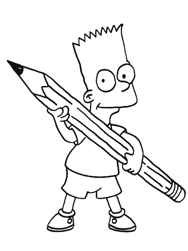 Раскраска Барт держит карандаш. Симпсоны