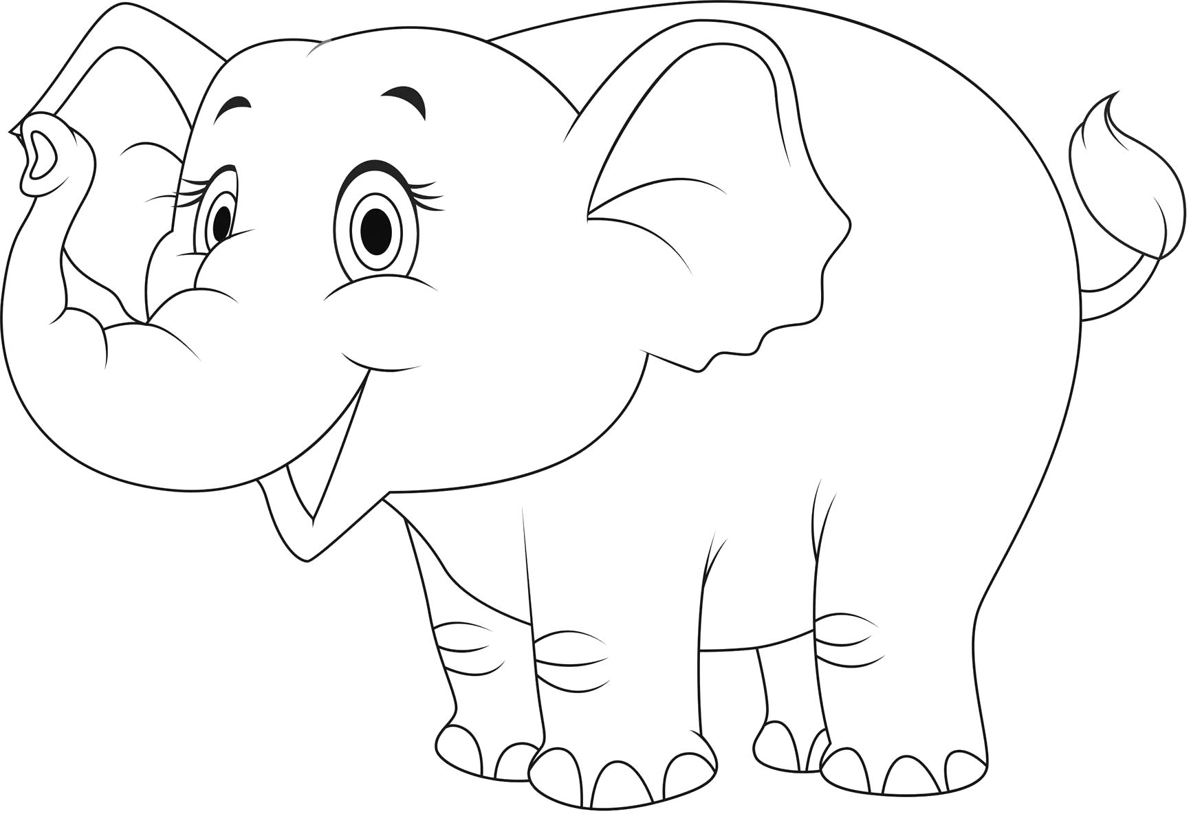 Раскраска слоненок улыбается. Скачать слон.  Распечатать слон