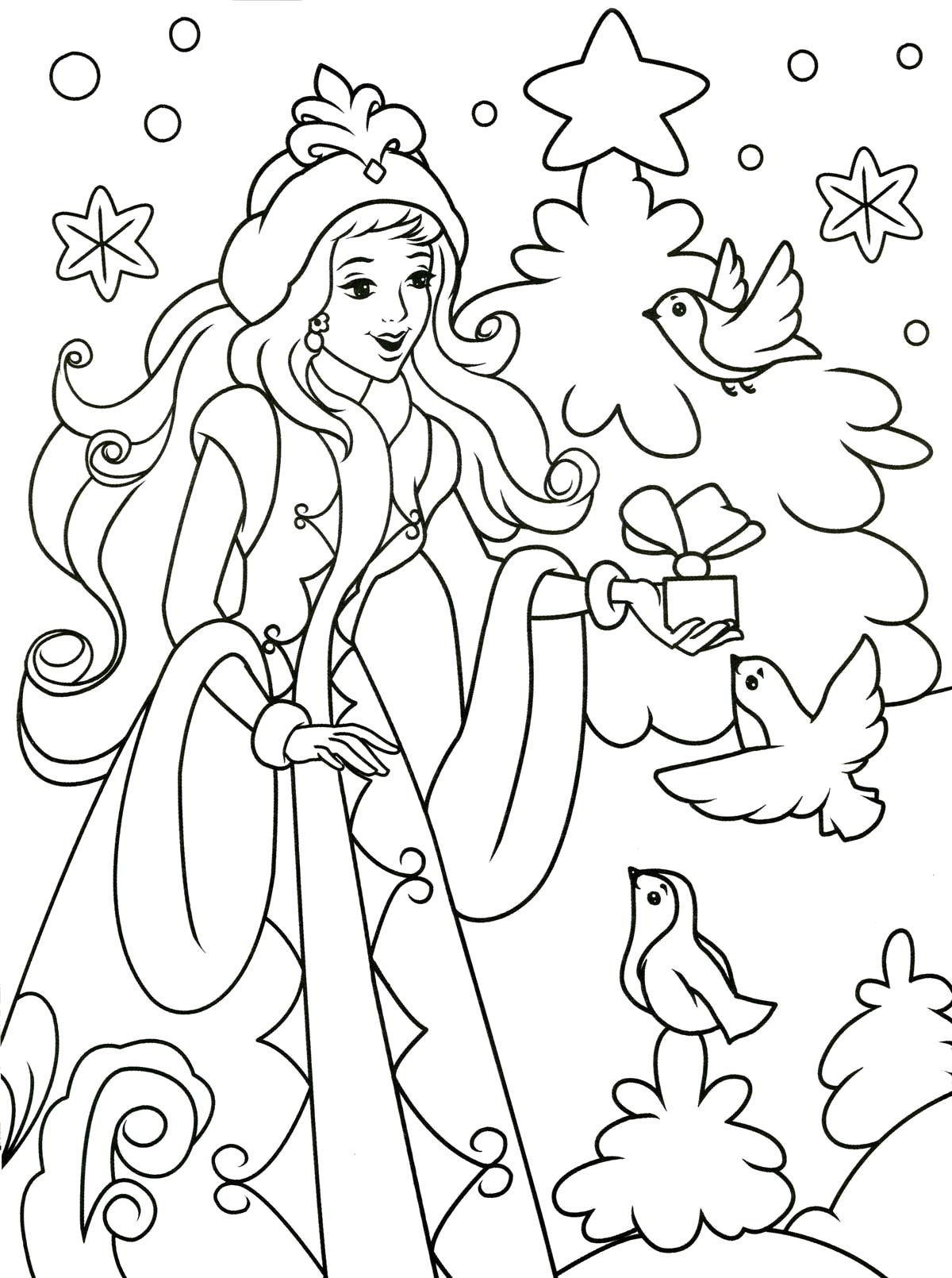 Разукрашка Снегурочка / Снегурочка рисунок раскраска – юная помощница и символ Нового года