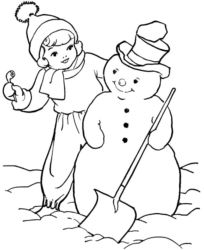 Раскраска Мальчик со снеговиком. Скачать снеговик.  Распечатать снеговик