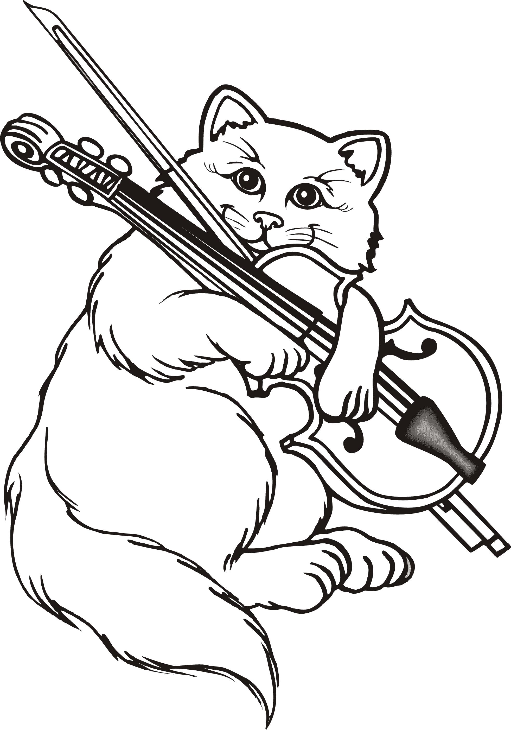 Раскраска Кот со скрипкой. 