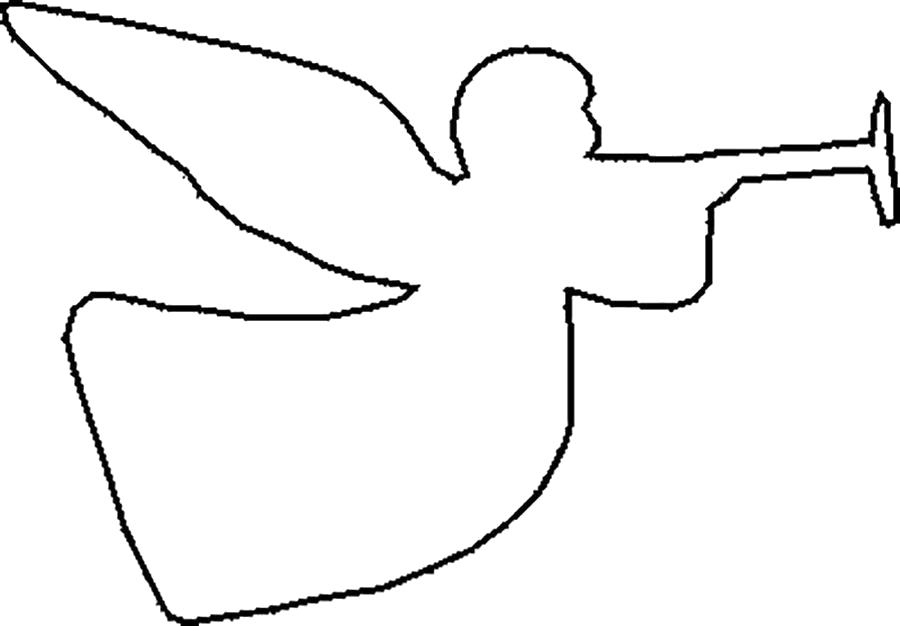 Раскраска Раскраски Ангел ангел с горном контур, шаблон для вырезания из бумаги. мифические существа