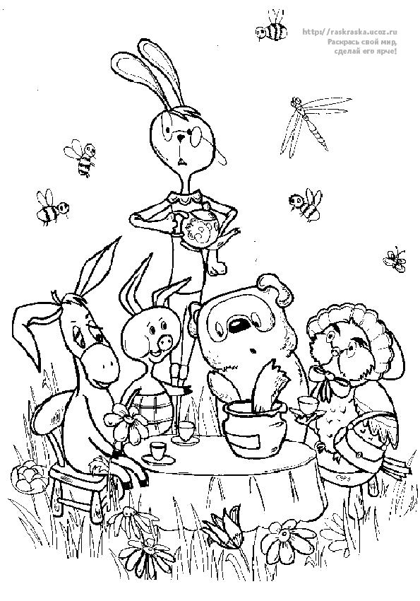 Название: Раскраска Винни Пух на день рожденье у ослика ИА. Категория: Винни. Теги: Винни.