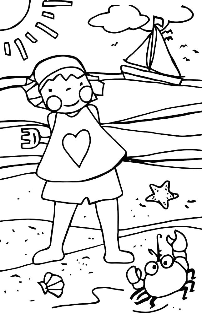 Раскраска девочка на пляже. 
