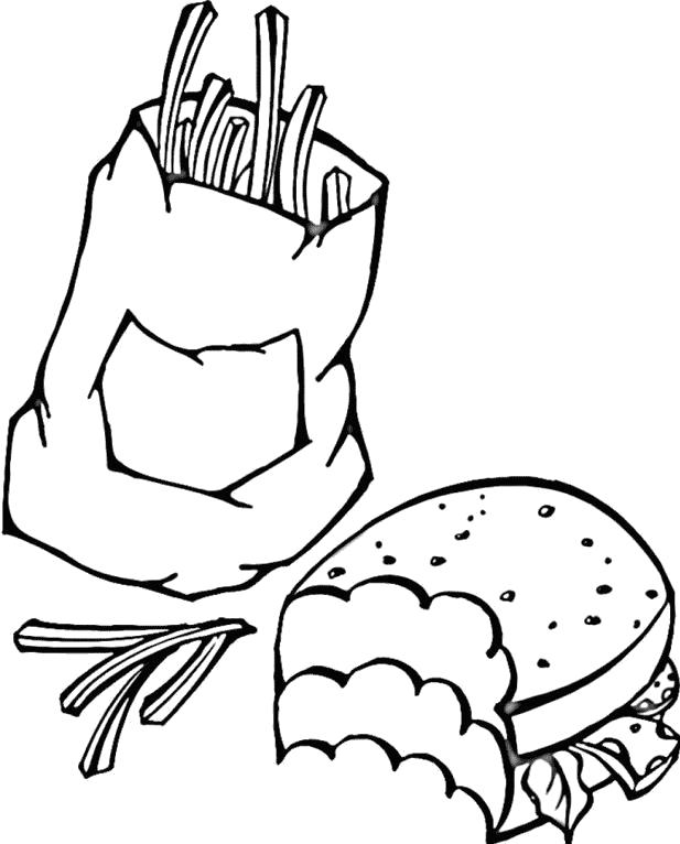 Название: Раскраска Фастфуд. Категория: еда. Теги: гамбургер.