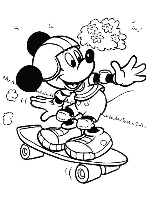 Раскраска Микки Маус на скейте. Микки маус