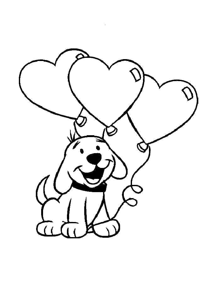 Раскраска Раскраска День Святого Валентина, собачка с воздушными сердечками. день Святого Валентина