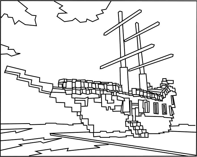 Название: Раскраска  Майнкрафт корабль. Категория: майнкрафт. Теги: майнкрафт.