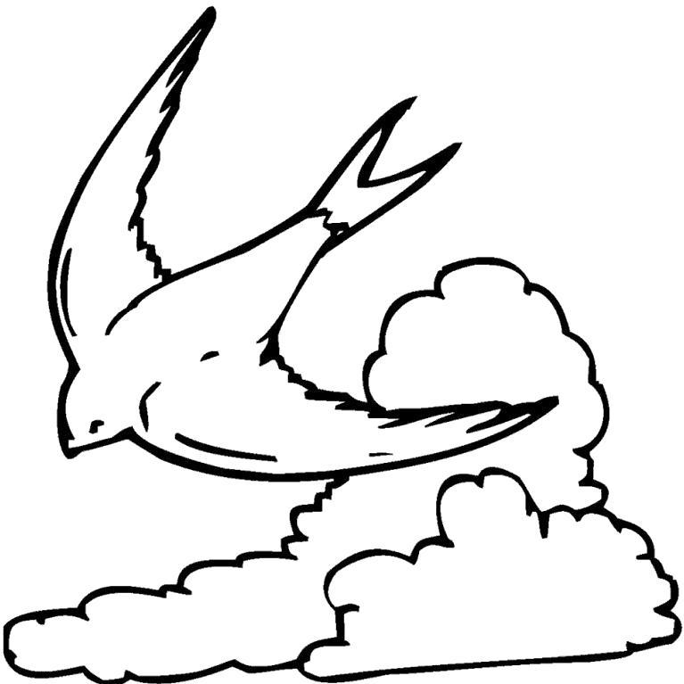 Раскраска Ласточка летит над облаком. 