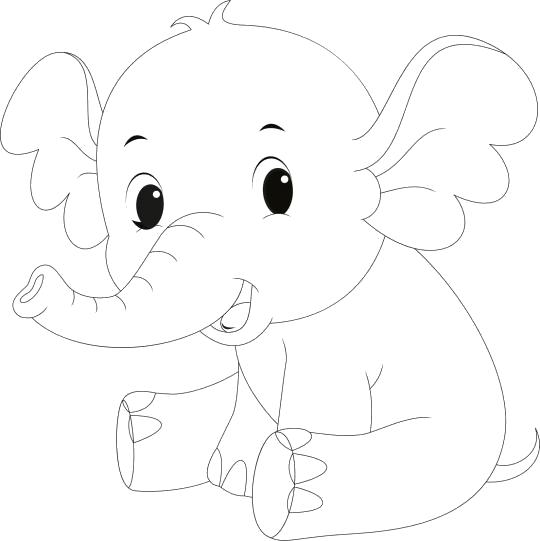 Раскраска маленьких слоник смеется. Скачать слон.  Распечатать слон