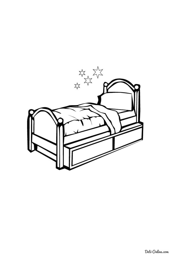 Раскраска Раскраска Кровать, кровать и звезды. Кровать