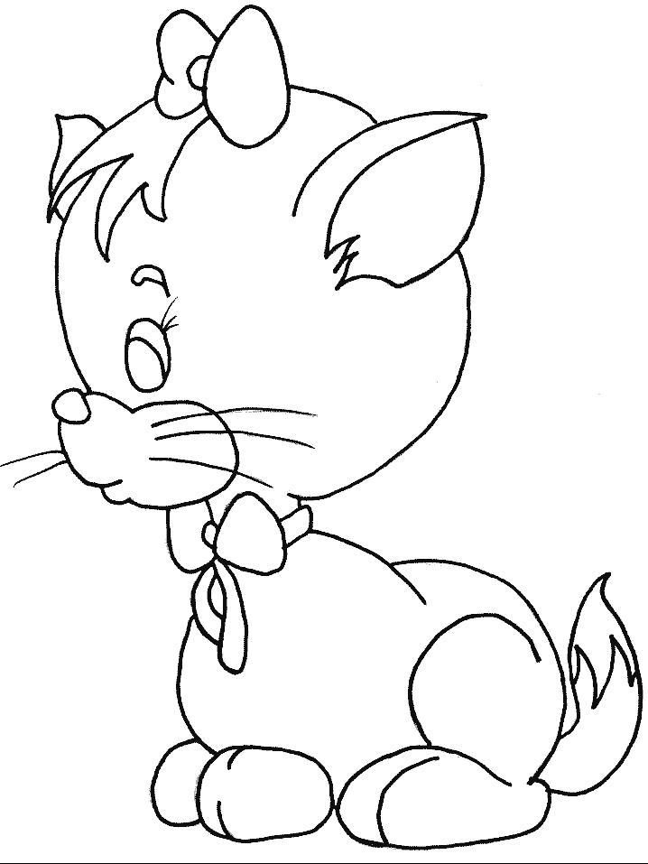 Раскраска Раскраска Котенок с бантиком на голове. кот