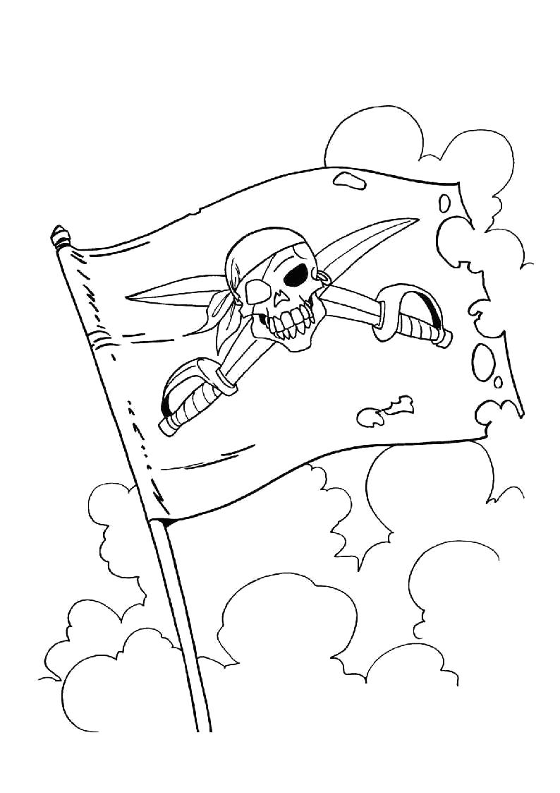 Раскраска Пиратский флаг. Скачать Пират.  Распечатать Пират