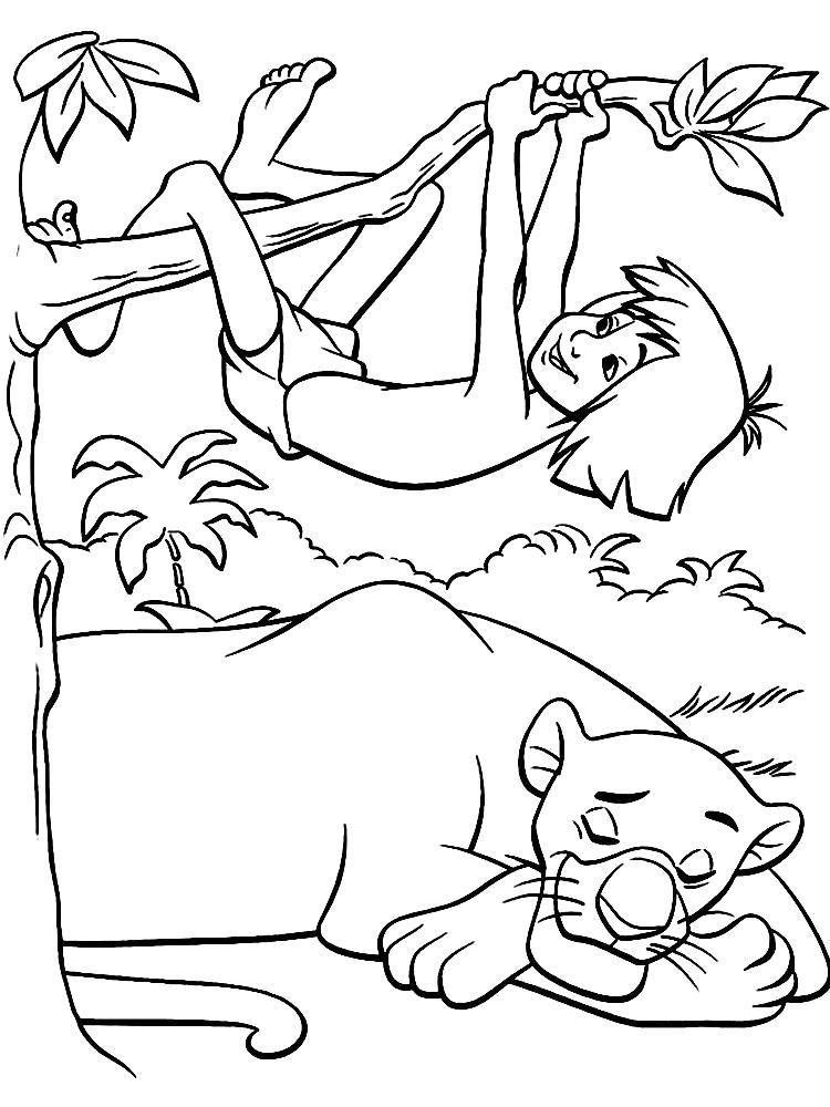 Раскраска Маугли и Багира отдыхают. 