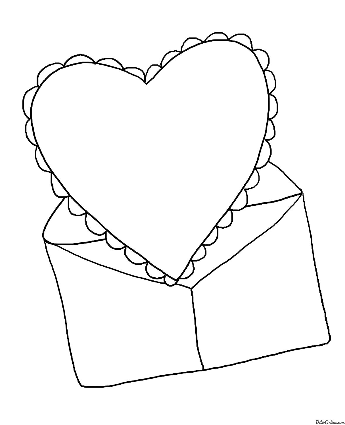 Раскраска  Валентинка в конверте. Скачать день Святого Валентина.  Распечатать день Святого Валентина