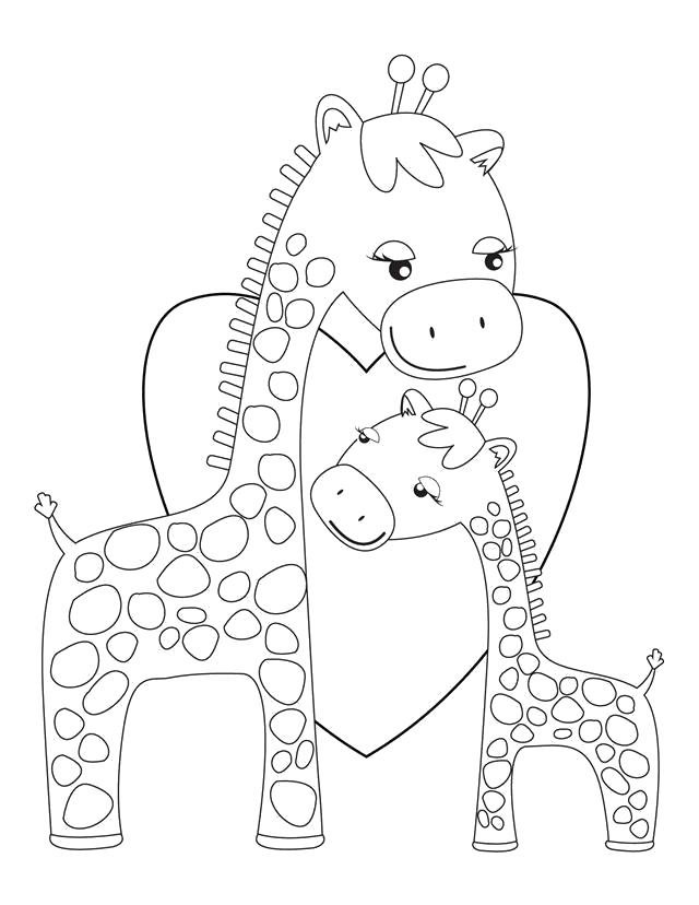 Название: Раскраска жираф мама и жираф ребенок. Категория: жираф. Теги: жираф.