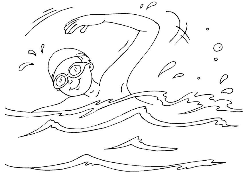 Раскраска Раскраска бассейн, мальчик купается. Лето