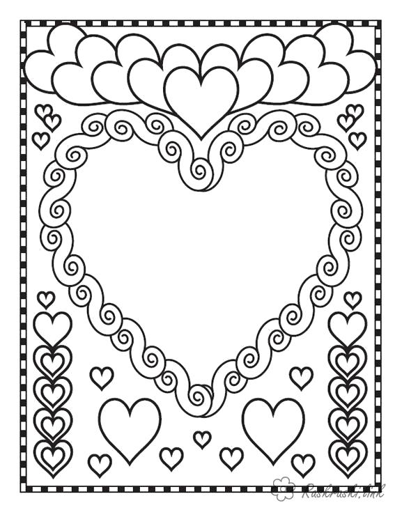 Раскраска Раскраски праздники открытка, валентинка, сердца. 