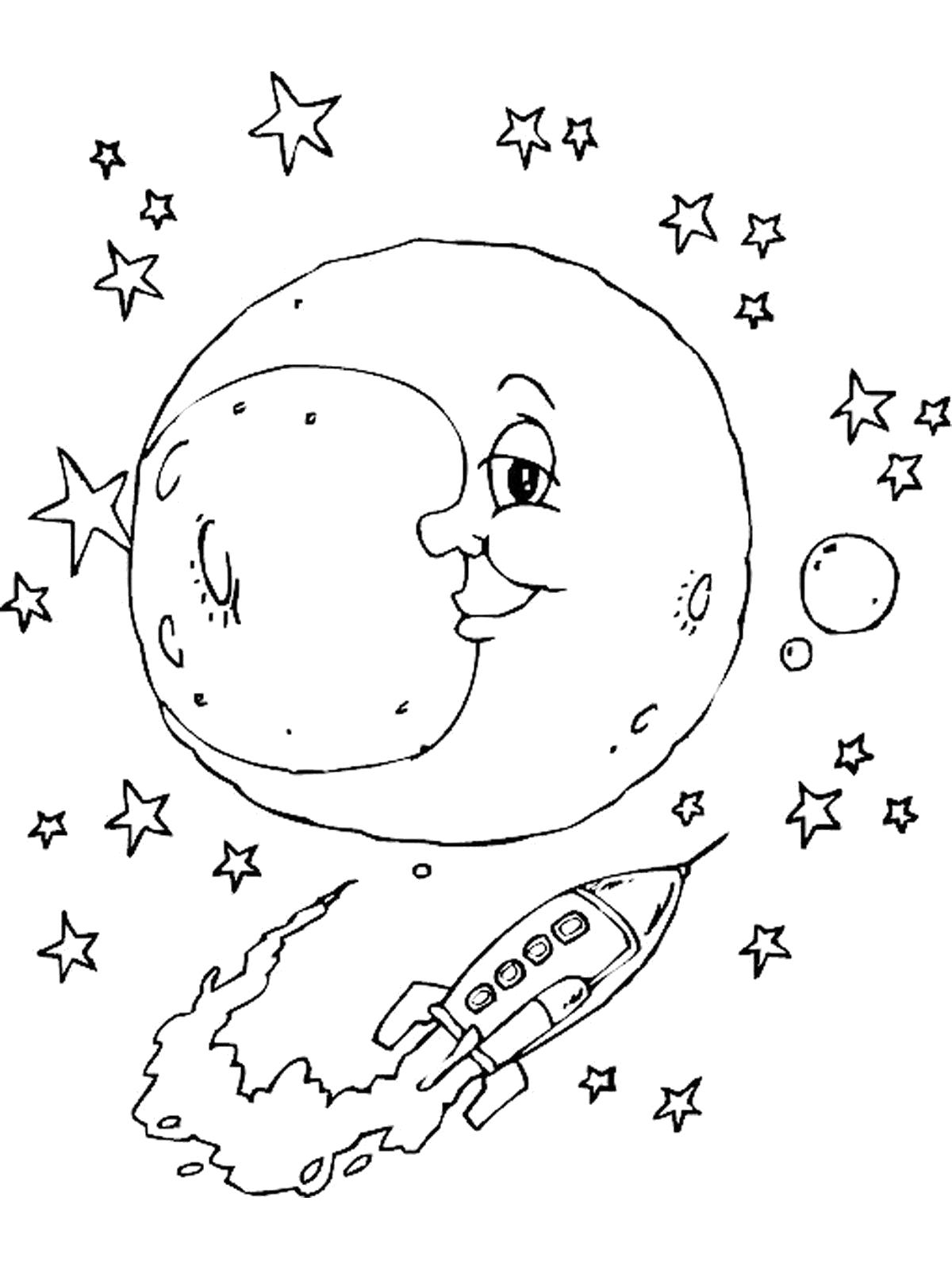 Раскраска Раскраски "луна и звезды" скачать и распечатать бесплатно. космос