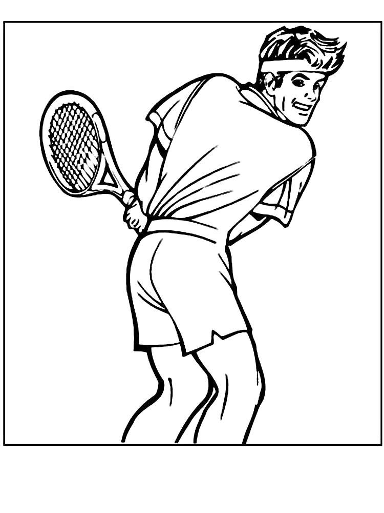 Раскраска Теннисист с ракеткой. Скачать .  Распечатать 