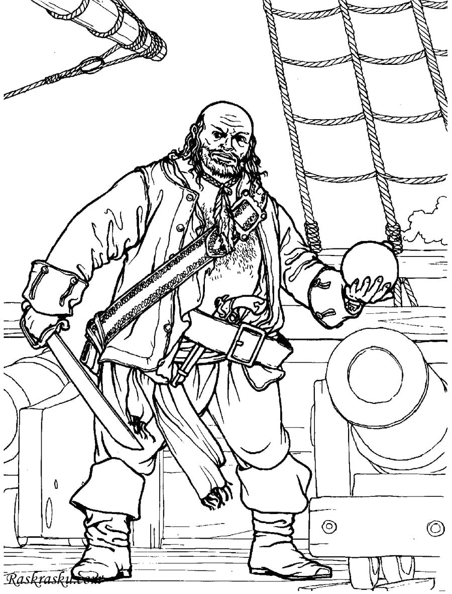 Название: Раскраска Пират у пушки. Категория: Пират. Теги: Пират.